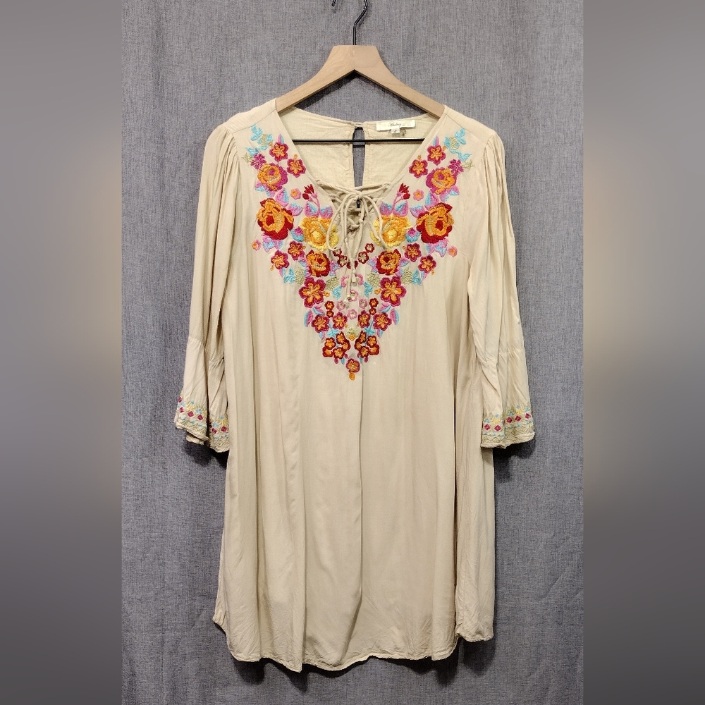 Andrew by Unit Embroidered Floral Dress Women's L Multicolor Artsy Boho Retro - Picture 1 of 9